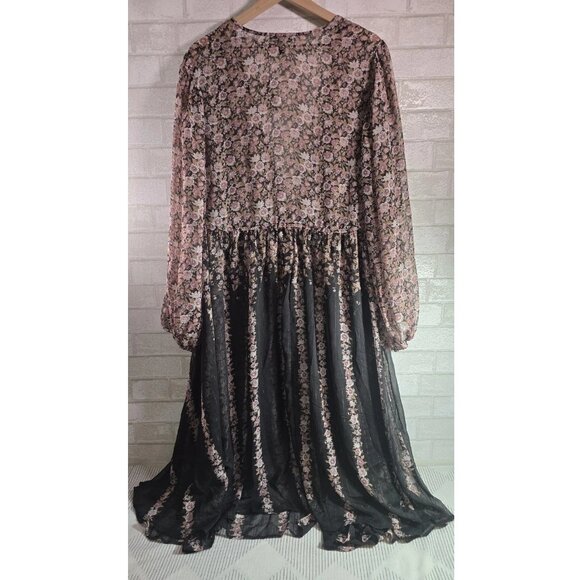 Torrid Floral Sheer Tie-Front Wrap Flowy Dress Cover Duster Puff Sleeves 4X NWT - Picture 3 of 12